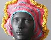 Mega Colorful Pink Blue & Yellow Crochet Hat...