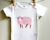 Baby girl clothes, baby girl onesie, pink sheep. Short sleeve. Your choice of size.