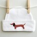 Baby cap beanie, dachshund, cute and adorable. Super soft cotton.
