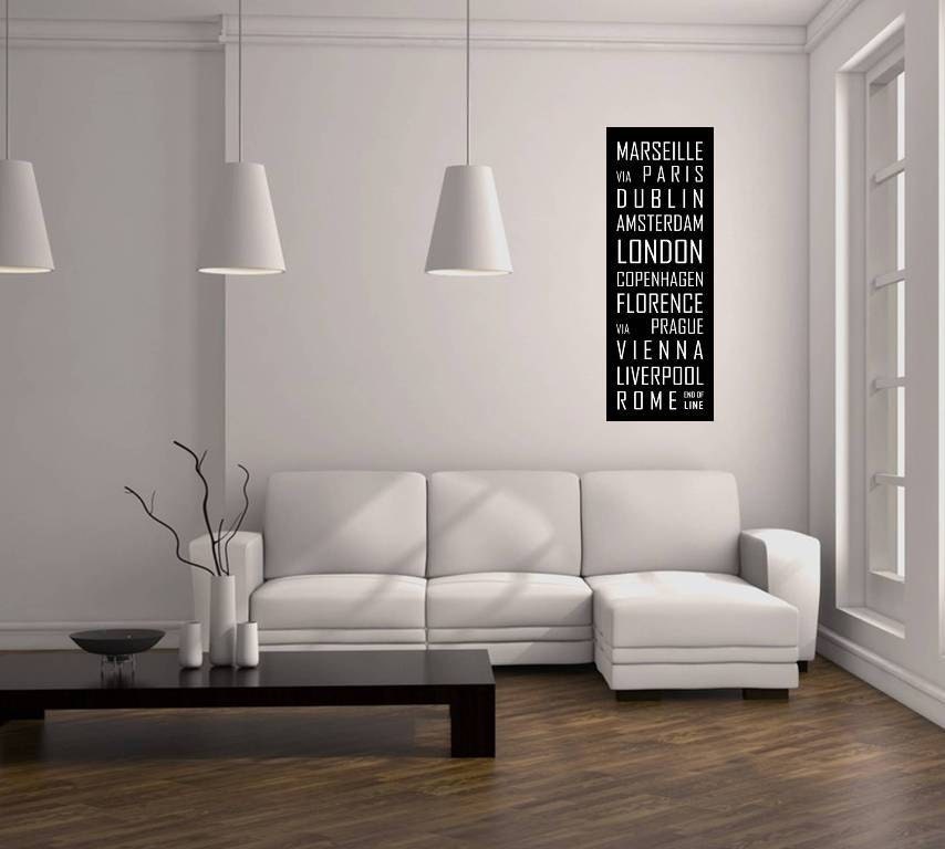 EUROPEAN CITIES Subway Sign, Typography, Bus, Tram Scroll Destination Art Print on Stryene 12 x 36