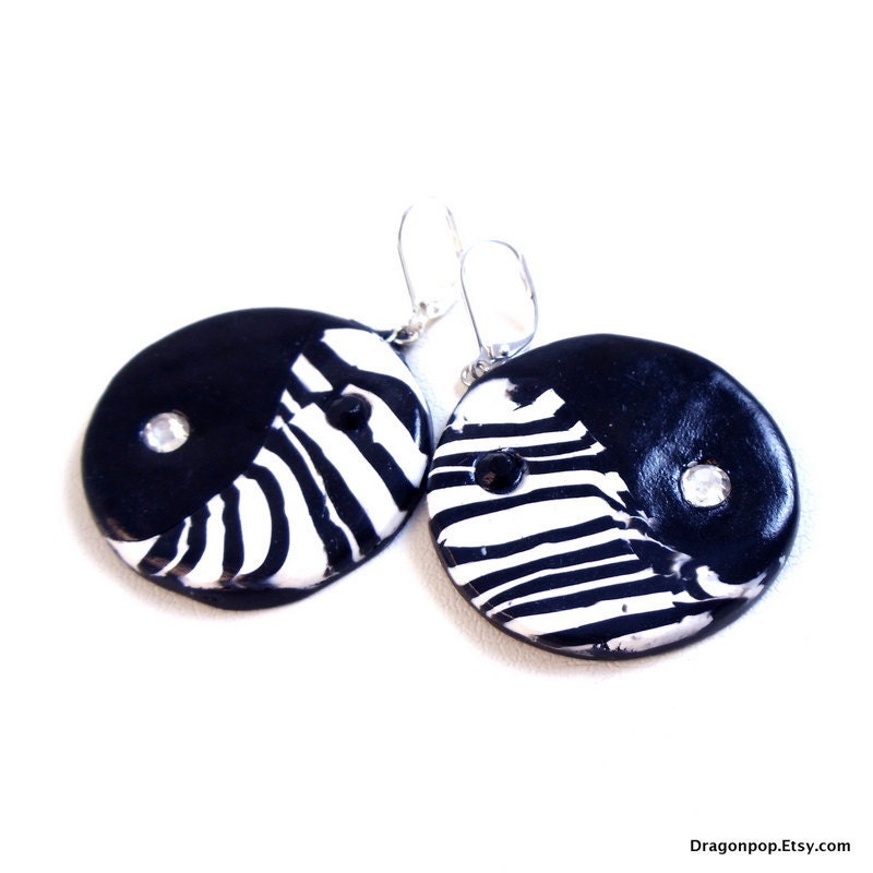 Statement Earrings Yin Yang Zebra Jewelry Cool Earrings Unique Handmade Jewelry