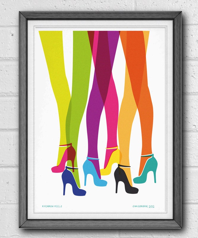 Printable Poster Rainbow High Heels Sexy Legs Brightly Coloured Wall Art Home Decor