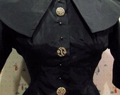 On Sale Retro Womens SMALL Black Vampy Taffeta  Blouse Dressed Up Vintage Rhinestone Buttons