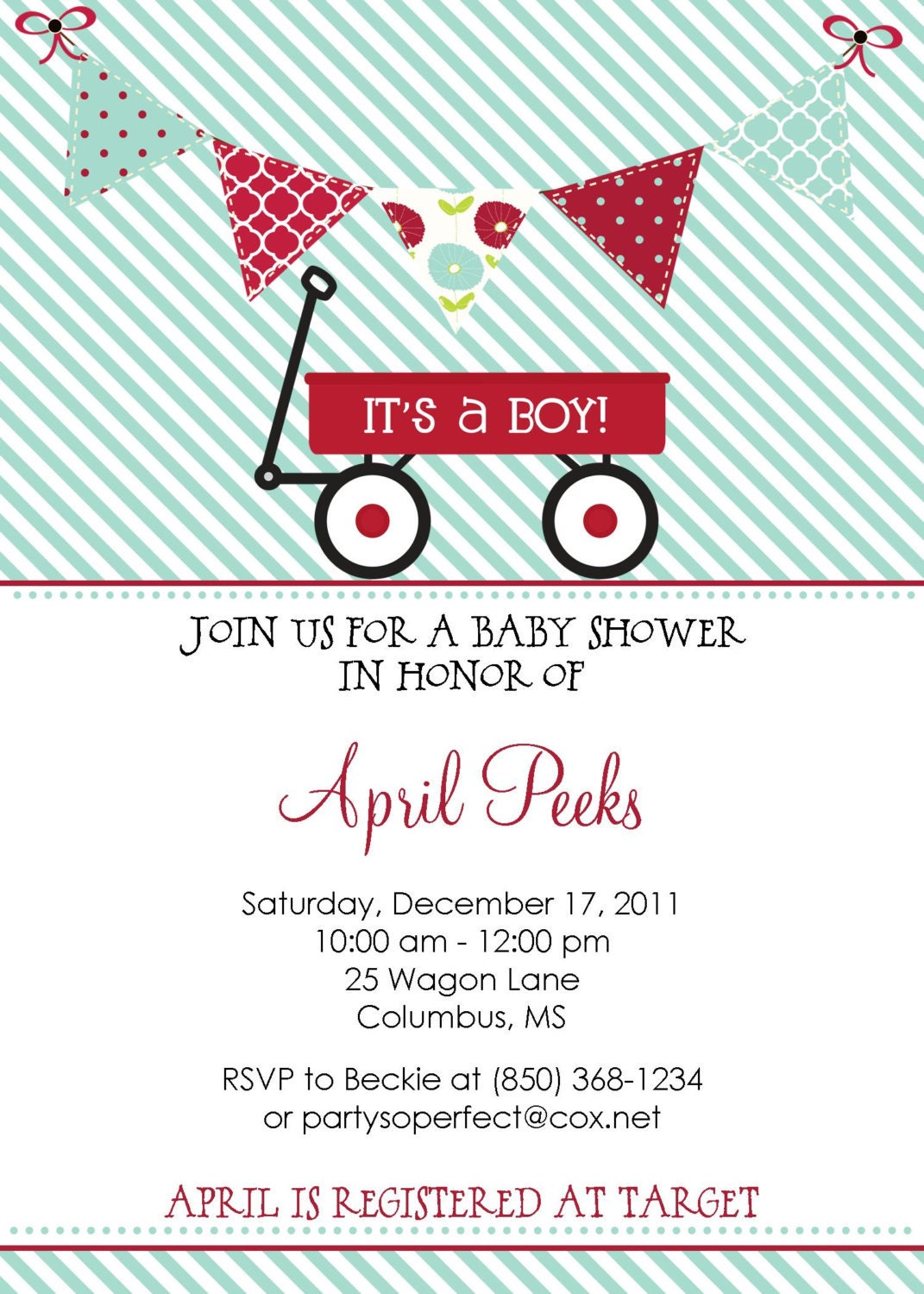 Little Red Wagon Baby Shower Invitation Boy DIY Printable Il_170x135