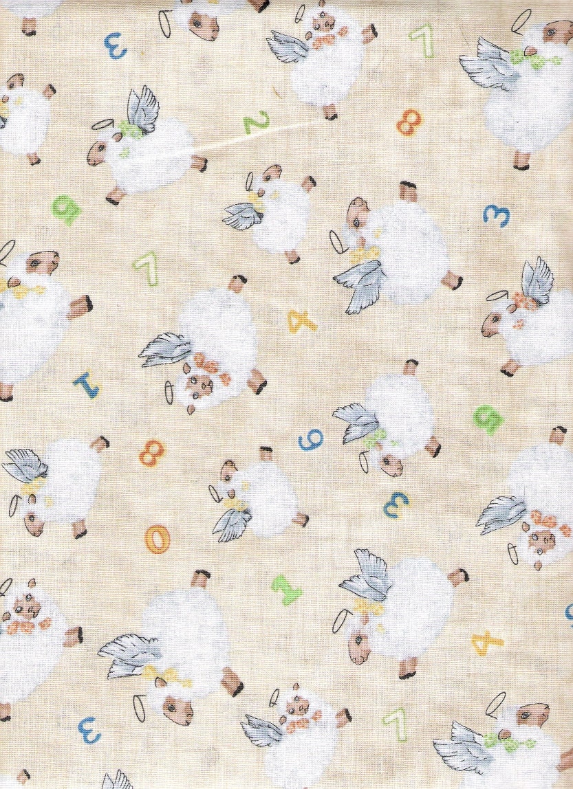 White Fabric Linen Look Counting Sheep Fabric Angel Lambs Fabric Fat Quarters -  BTY Baby Cotton Quilting Fabric Craft Supplies YacketUSA