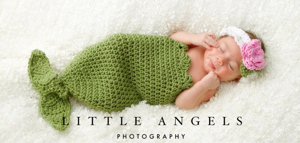 Mermaid Cocoon and Headband Crochet Pattern Photography Prop (551)