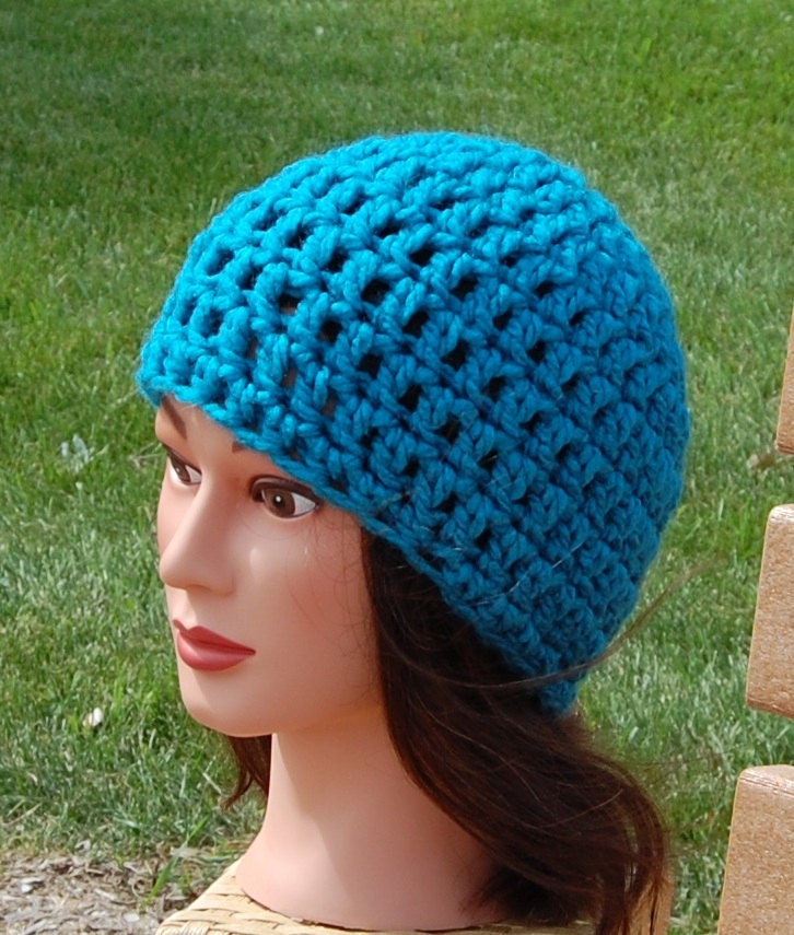 Turquoise Blue Classic Beanie Hat, Crochet Ski Hat