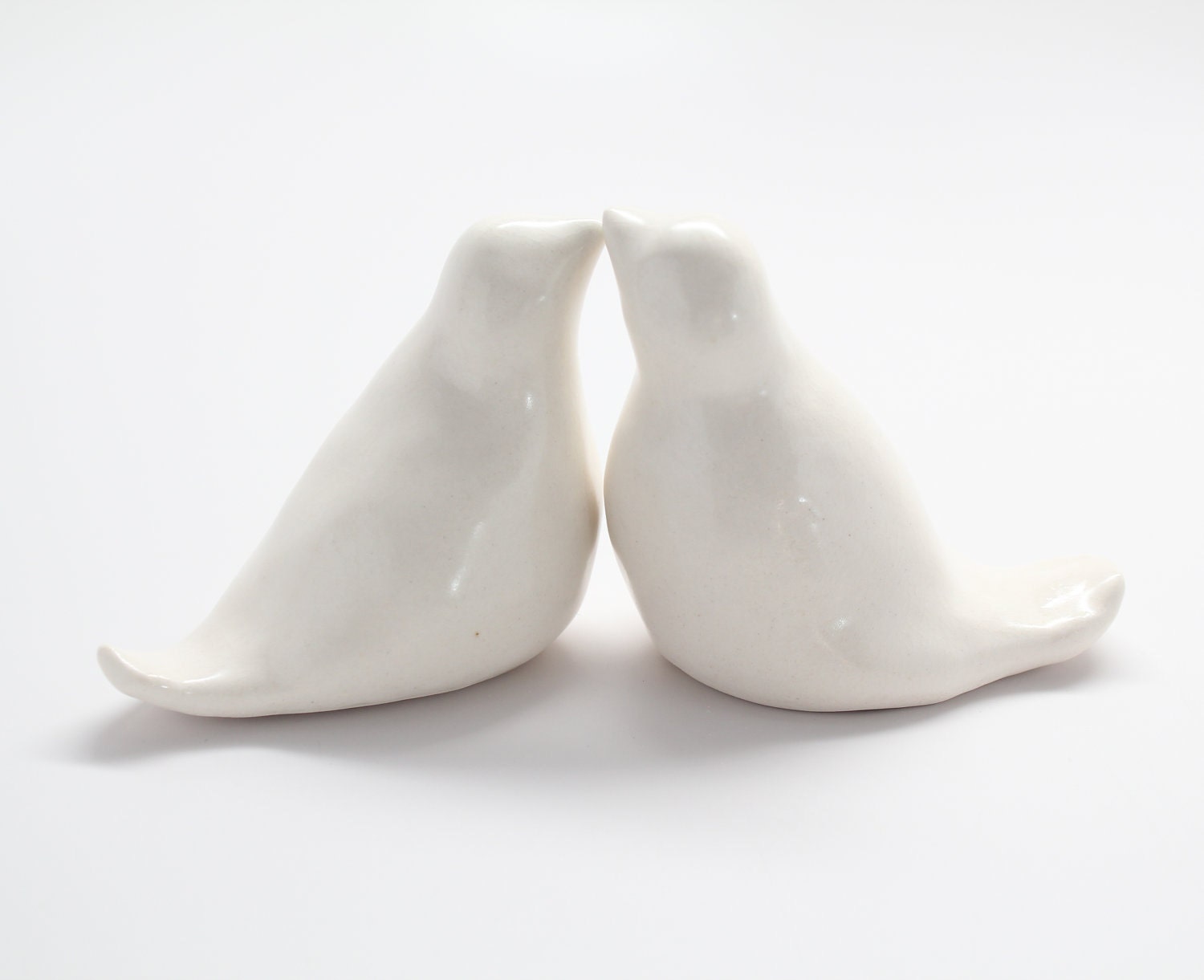 Simple and Elegant Handmade Porcelain Love Birds, Custom Stamped Wedding Cake Topper Birds