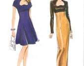 Very Easy Very Vogue Evening Maxi or Cocktail Length Dress, Shaped Neckline, Tapered or Flared Skirt, Vogue 9396, Size 14-16-18, Uncut