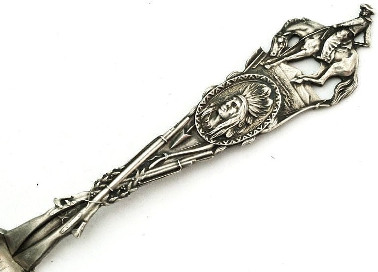 Vintage Sterling Silver Collectors Spoon with Cowboy and Rifles made by Mechanics Sterling Co.