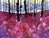 Original watercolour landscape painting - Quinacridone forest