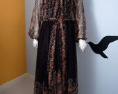 60s Black Floral Chiffon Maxi Dress