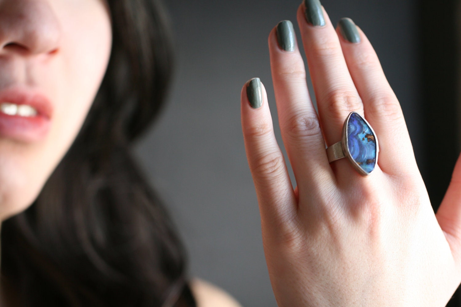 boulder opal sterling silver fashion statement ring