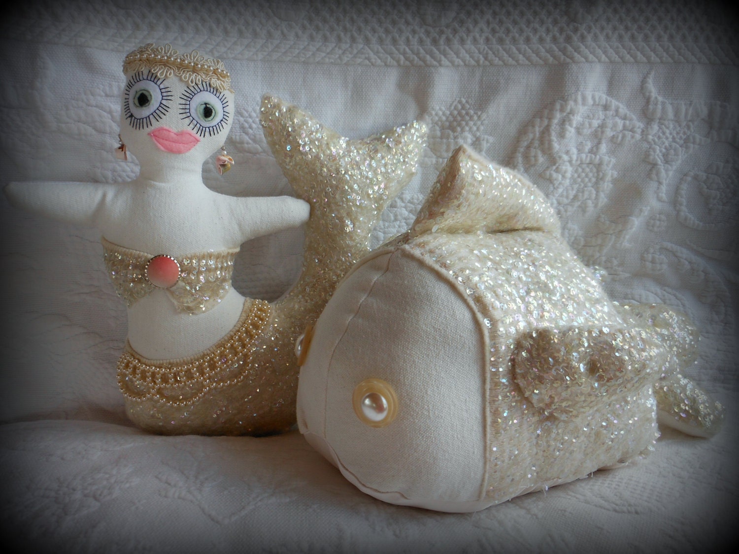 Fish Pillow NEW DESIGN from the Sequin Set Under the Sea Coastal Living Beach Decor for Coastal Living by searchnrescue2