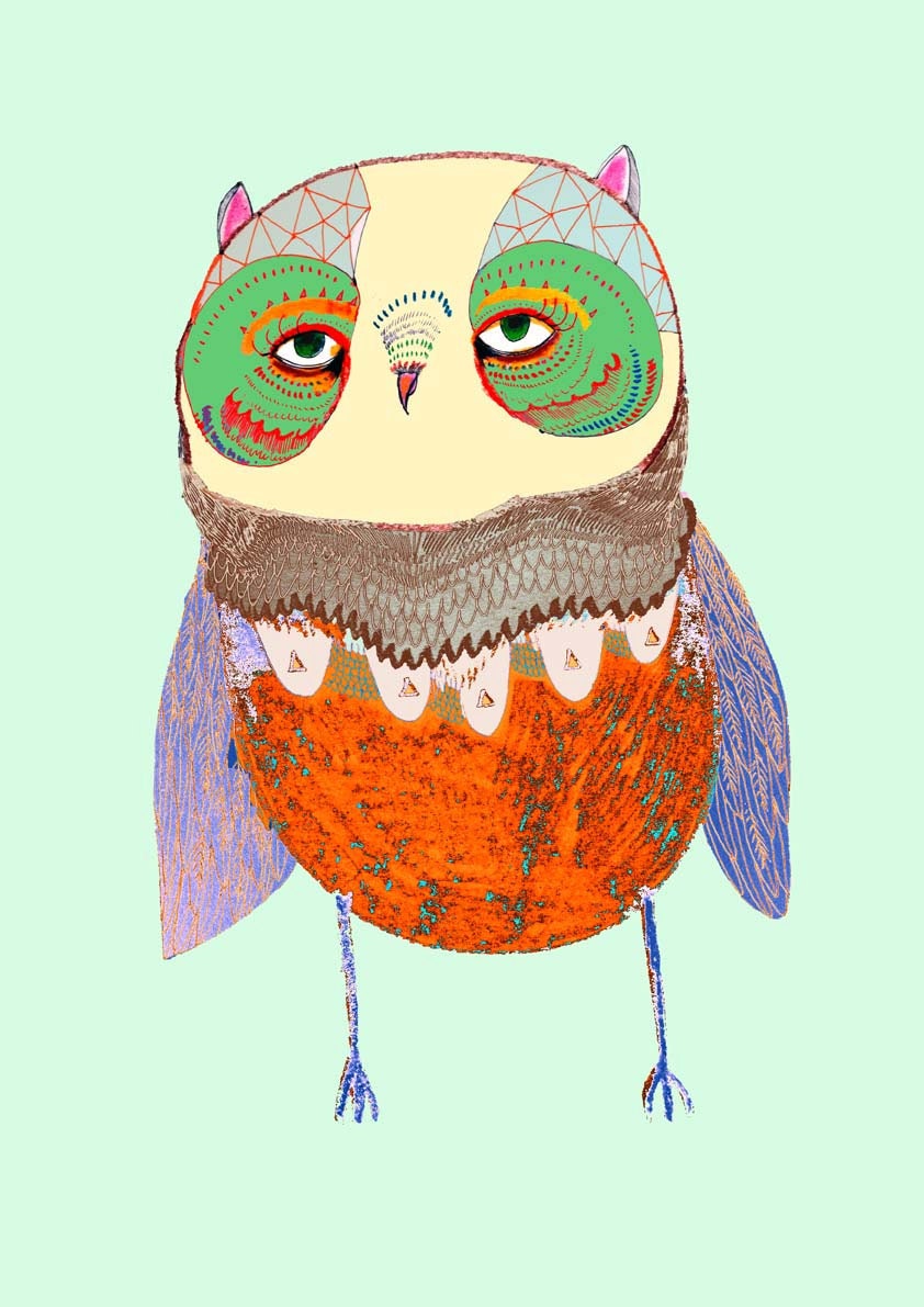 Pretty Baby Owl. limited edition owl art print by Ashley Percival. Children Decor and Nursery Decor.