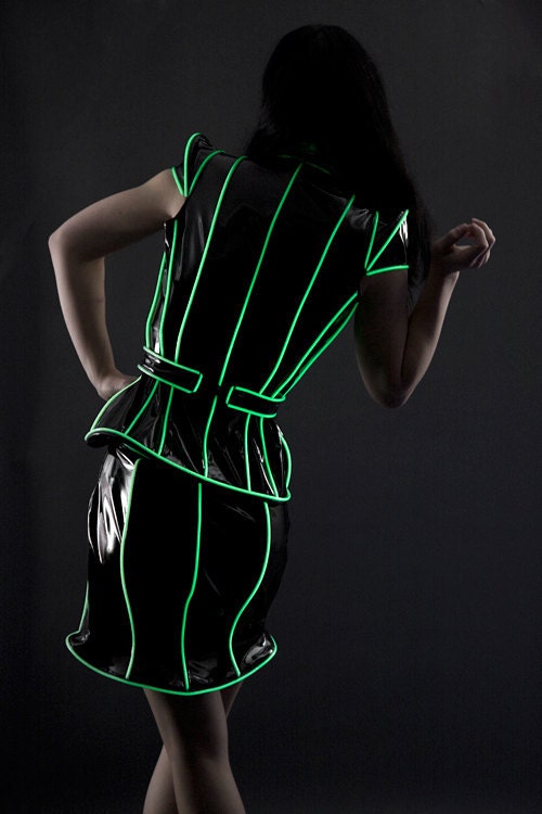 Black glowstick green glowing trimmed PVC skirt Artifice XS/XXS (unused photoshoot sample, ready to ship)