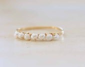 Tiny Freshwater Pearl 14k Gold Stacking Ring