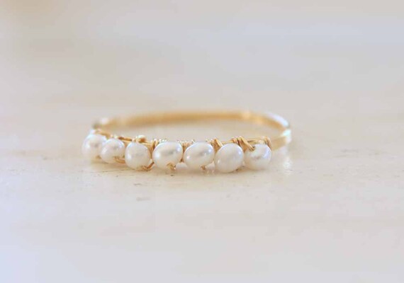 Tiny Freshwater Pearl 14k Gold Stacking Ring