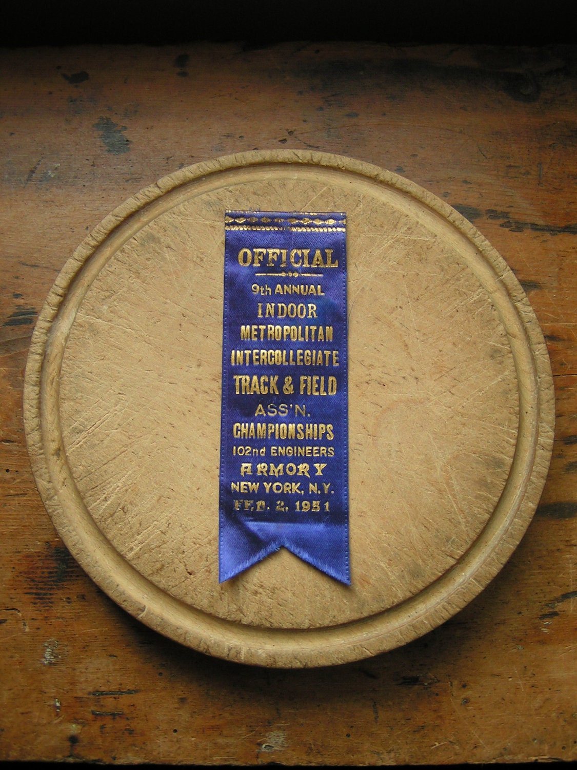 Vintage Purple Athletic Award Ribbon - Track & Field Championships, 1951