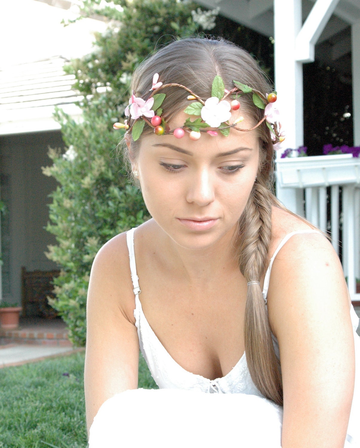 Flower Hair Wreath Crown, Woodland/rustic Wedding, Flower girl Head piece, Flower circlet. Bridal hair accessories Bohemian style.