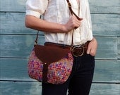 The Taplin Purse // Bright Geometric Print and Duck Cloth with Soft Chocolate Brown Leather Closure and Strap