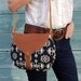 The Taplin Purse // Black and White Indian Geometric Tribal Woven Fabric with Cognac-colored Leather and Brass Closure