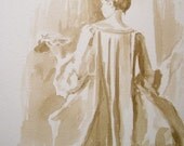 Drawing , pen & ink, Detail study from François Boucher's La Toilette -  8x10 inches.