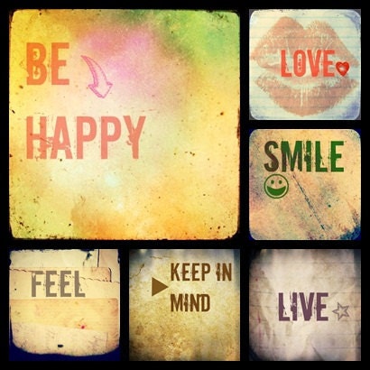 Be Happy - Black Ttv Monitor Lomography Print 6x6 - Unisesx Gift Ideas -Home Decor -Rustic Paper Collage - Surreal Graphic Design