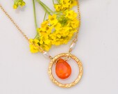 Faceted Carnelian stone and 22k Gold Vermeil Necklace with white freshwater pearls - Mother's Day Gift