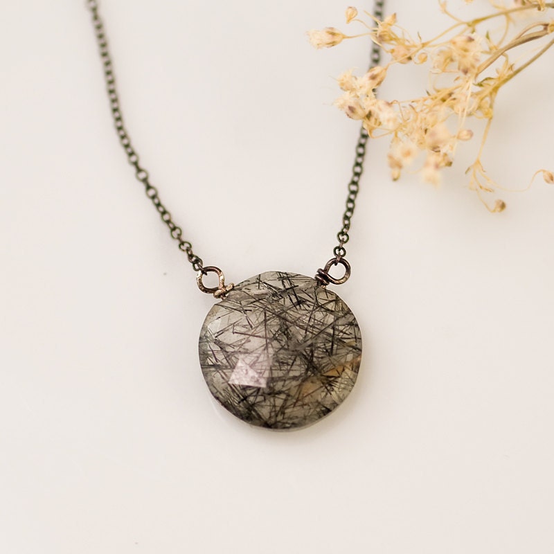 Black Tourmalated Quartz - Tourmaline Quartz necklace - Rutilated Quartz Necklace - Oxidized Silver Necklace - Gemstone necklace