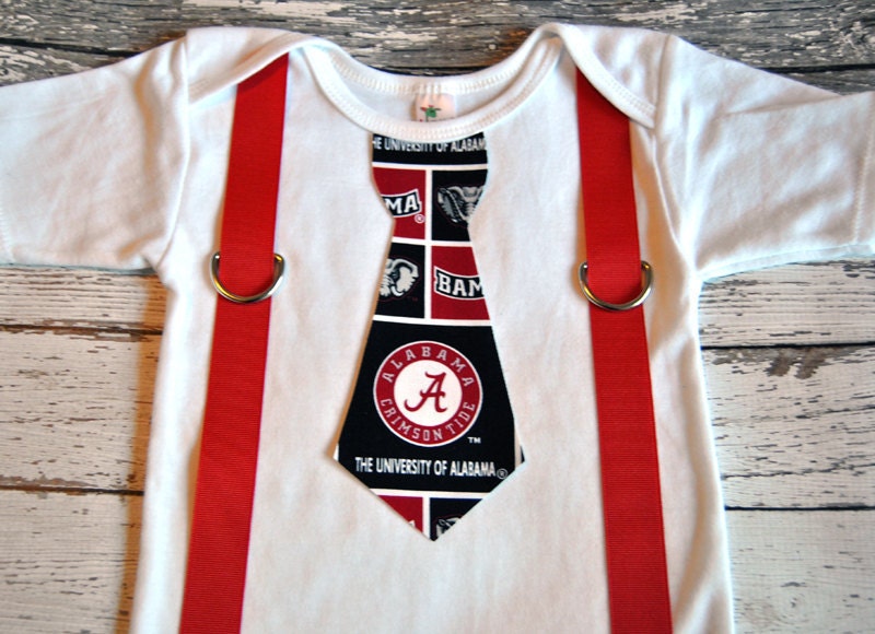 University of Alabama BAMA Football Inspired Tie and Suspenders Onesie - Made to Order - 0-3M through 24M