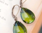 Vintage Earrings - Estate Style Vintage Olive Crystal Earrings - Woodland Moss