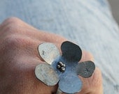 flower ring large cocktail ring oxidized sterling silver cherry blossom jewelry