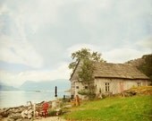 Dreamy Landscape - Fjord Norway Romantic View - Old Wooden Cottage at the Shore - Hardangerfjord Norway - Quiet Houses of the Fjords 8x8