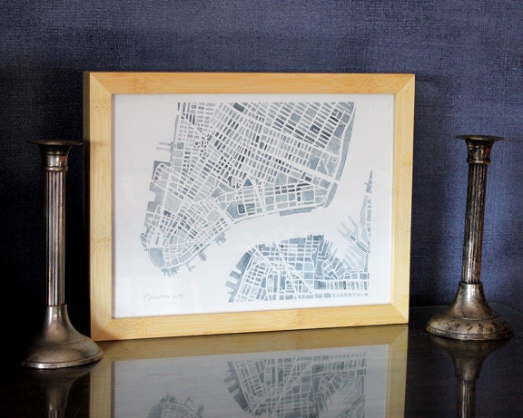 New York City Manhattan Gray and White 8x10 City map watercolor
