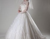 Vintage 1950s Wedding Dress White Lace Aurora Borealis Sequin Bridal Fashions