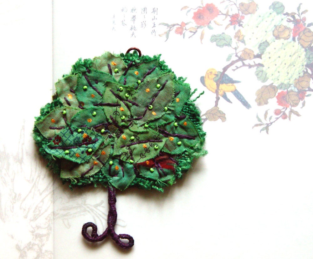 GREEN TREE, Home Decor, Textile Ornament, Eco Friendly Wall Decor, Gift Idea - BozenaWojtaszek