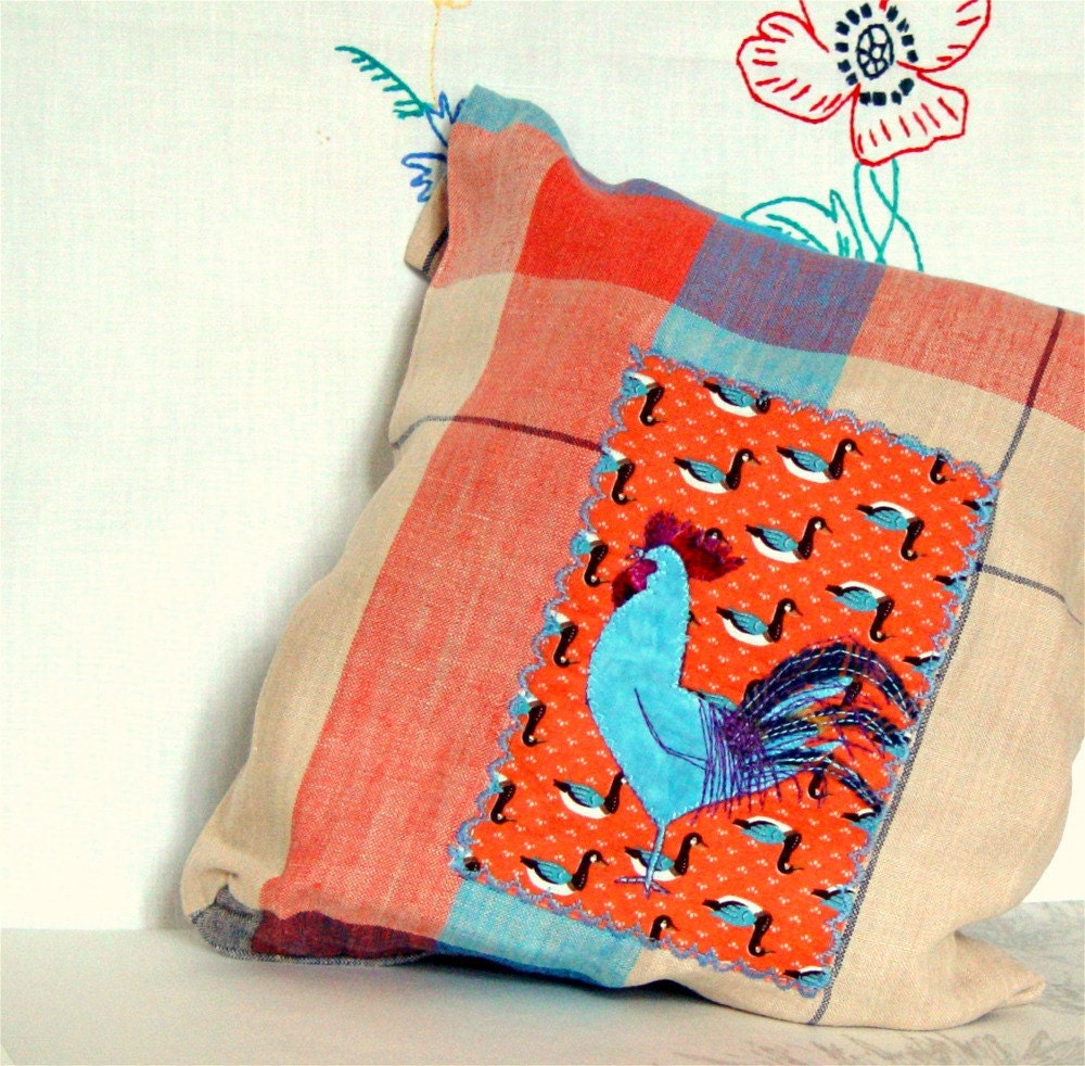LAUNDRY BAG, Storage Idea, Linen Bag, Blue Rooster, coral red, home decoration