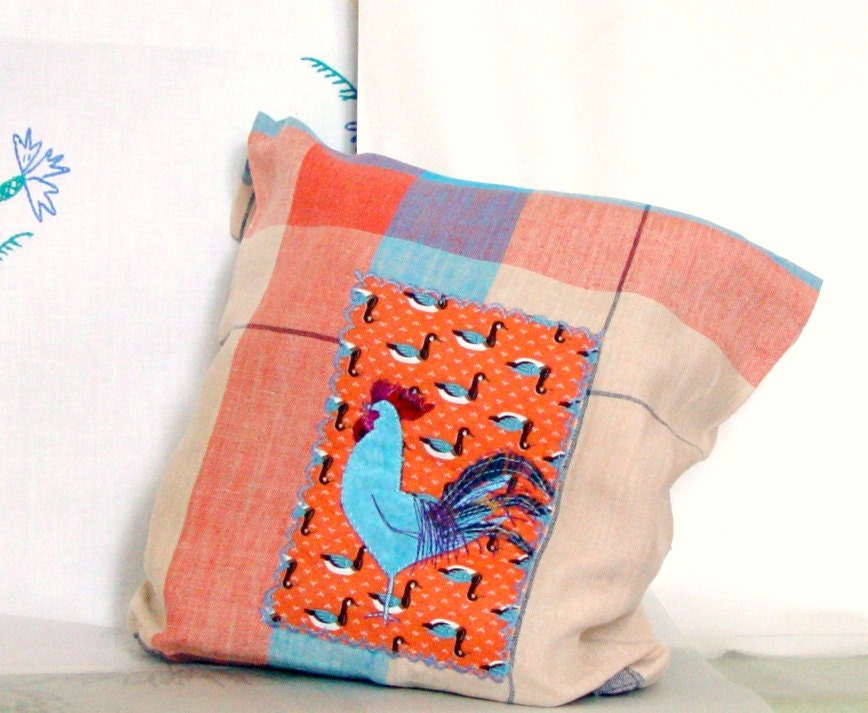 LAUNDRY BAG, Storage Idea, Linen Bag, Blue Rooster, coral red, home decoration