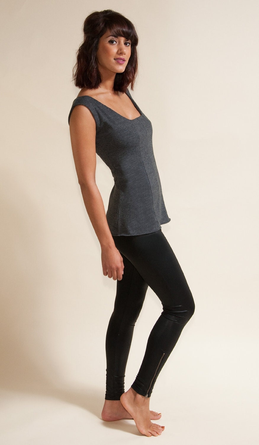 Executive knit Top - Charcoal Grey Knit Jersey Sleeveless Top