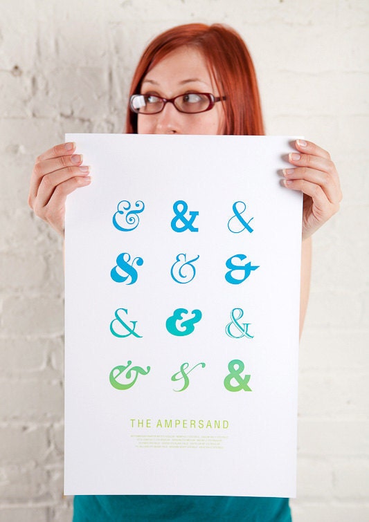 Ampersand poster in turquoise : 11x17 typography print