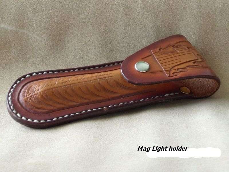 British tan hand tooled leather Mag Light Holder