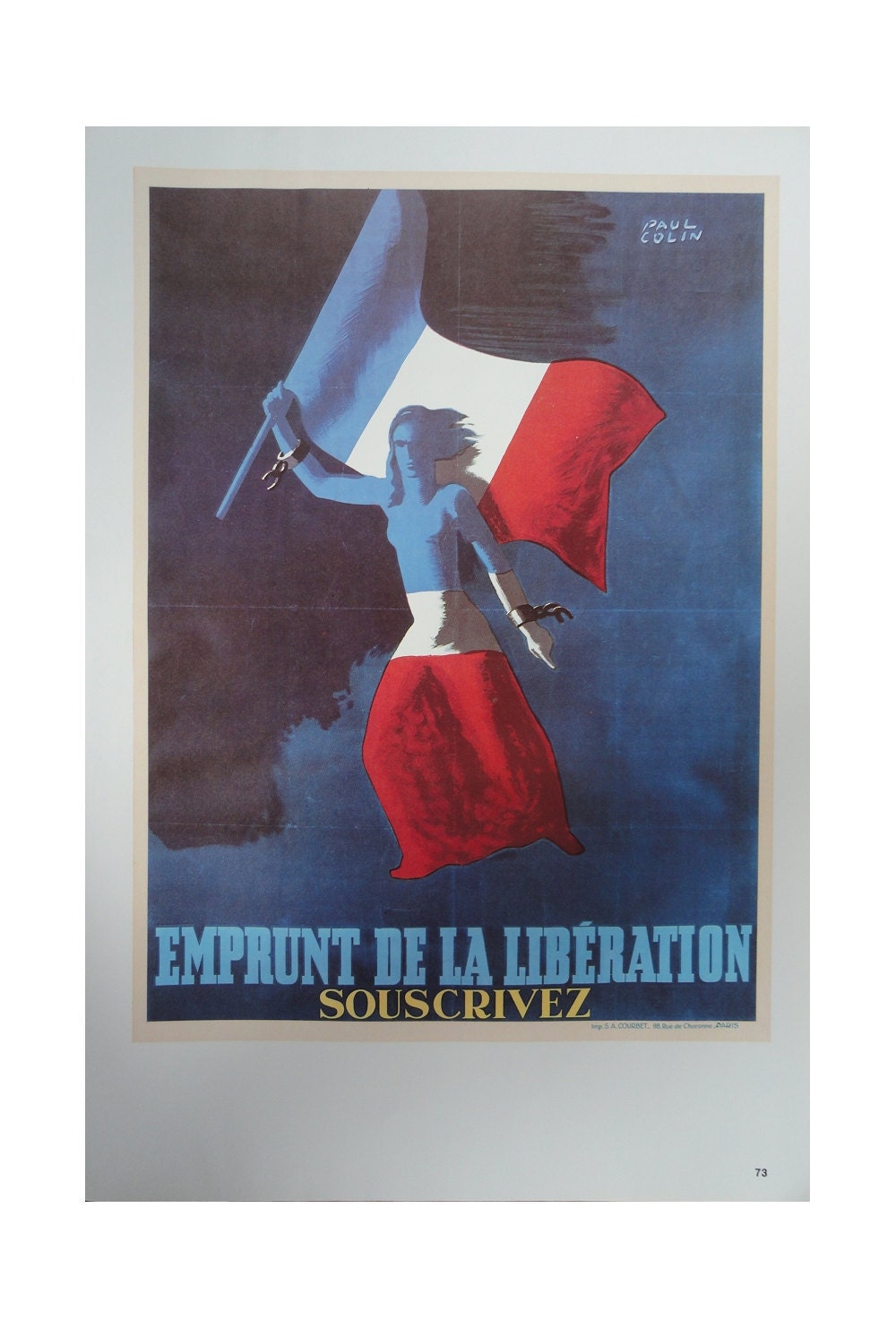Vintage Paul Colin Poster, French Flag Handcuffs And Colored Hands Holding Flag, Vintage Poster Print, Jack Rennert, USA,1977