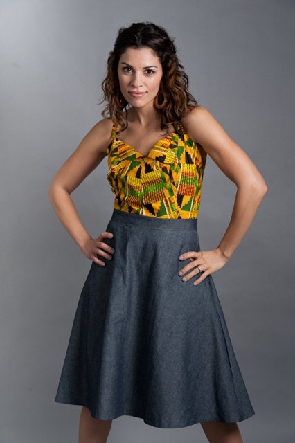 Denim Skirt with Scalloped Pockets
