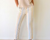 Pastel Stripe Cotton Pants. Vintage 1980s. Beach Resort Wear. Small