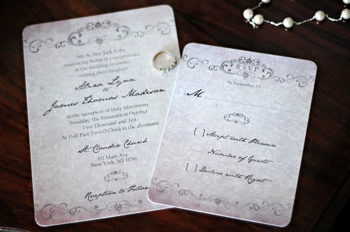 Romantic Subtle Swirl Filigree Wedding Invitations - DEPOSIT