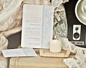 Rustic Lace Wedding Invitation. Rustic Chic Blue Lace and Linen - DEPOSIT