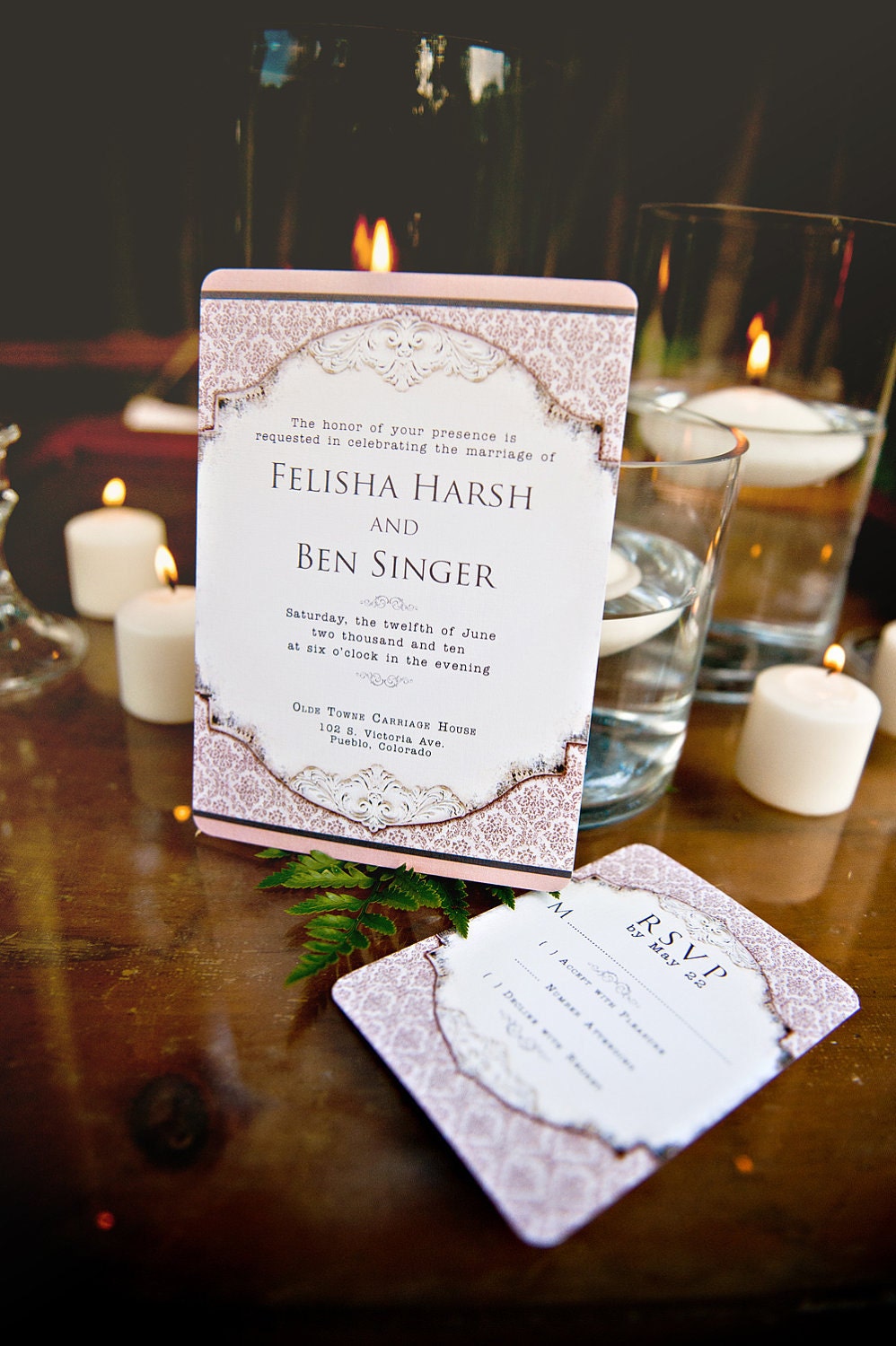 Shabby Chic Wedding Invitations - Vintage Scroll and Wallpaper - DEPOSIT