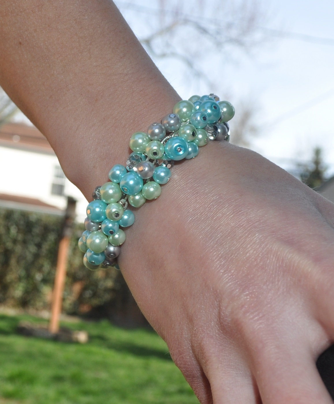 Cluster Pearl Bracelet: Colored Pearl Bracelet, Bridemaid Accessory, Bridesmaid Gift, Chunky Bracelet, Pearl Cluster Jewelry