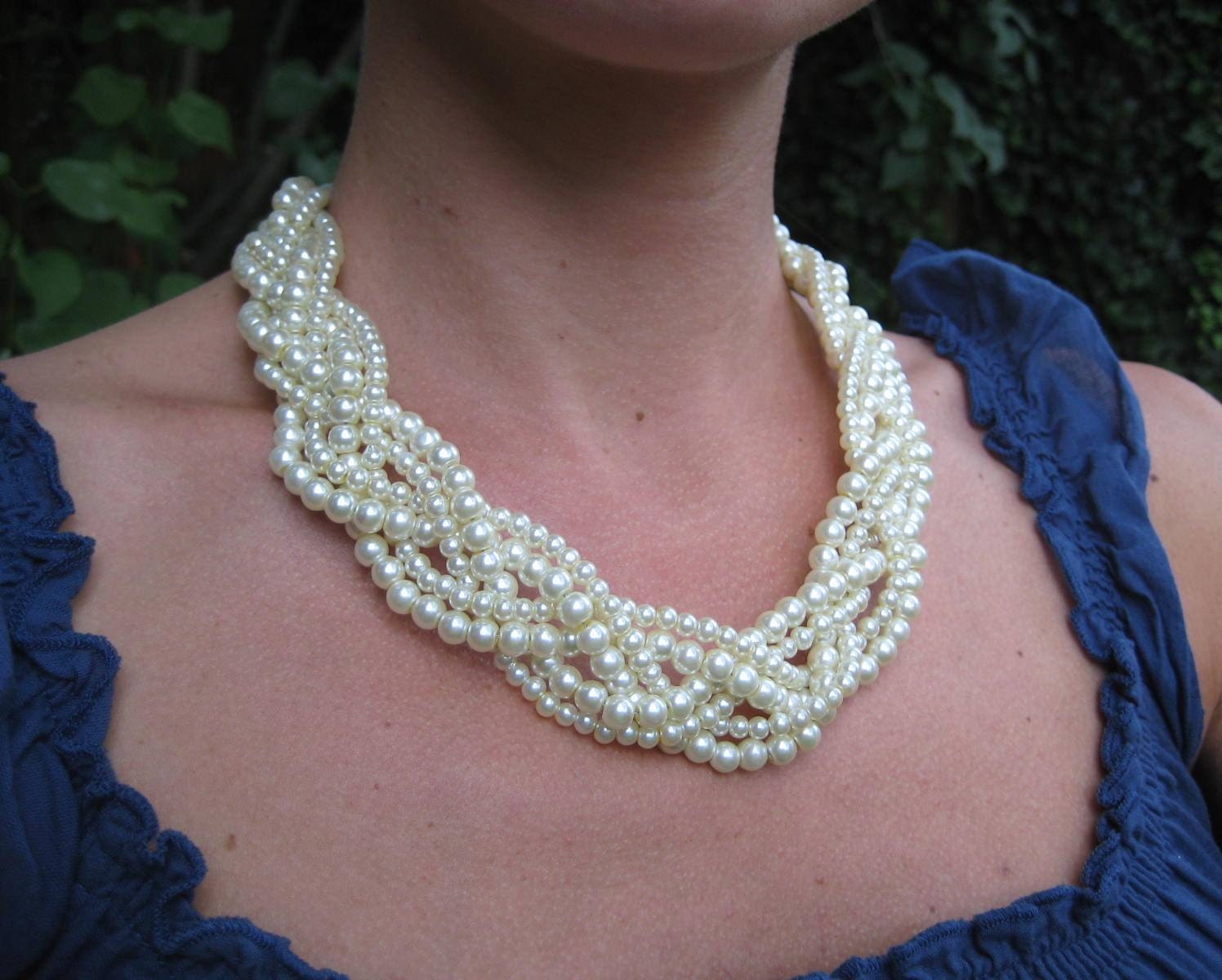 Statement Braided Pearl Necklace, Bridal Jewelry, Wedding Accessory for the Bride, Bridesmaid Gift, Bib Necklace